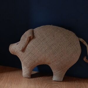 Rustic Burlap Pig Figurine
